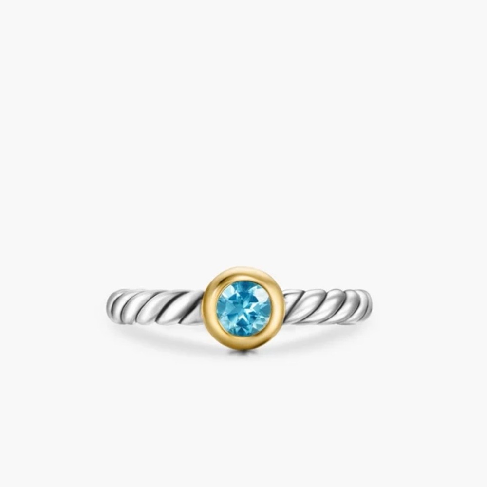 David Yurman Petite Cable Ring Sterling Silver with 14K Yellow Gold & Blue Topaz